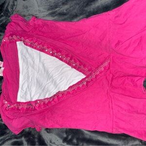 Vibrant Pink Wrap Top with Embroidered Trim